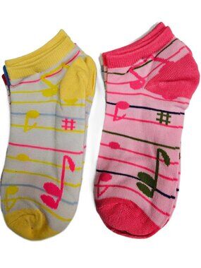 Women's Ankle Socks, Bundle of 12 Pairs, Musical Notes Print